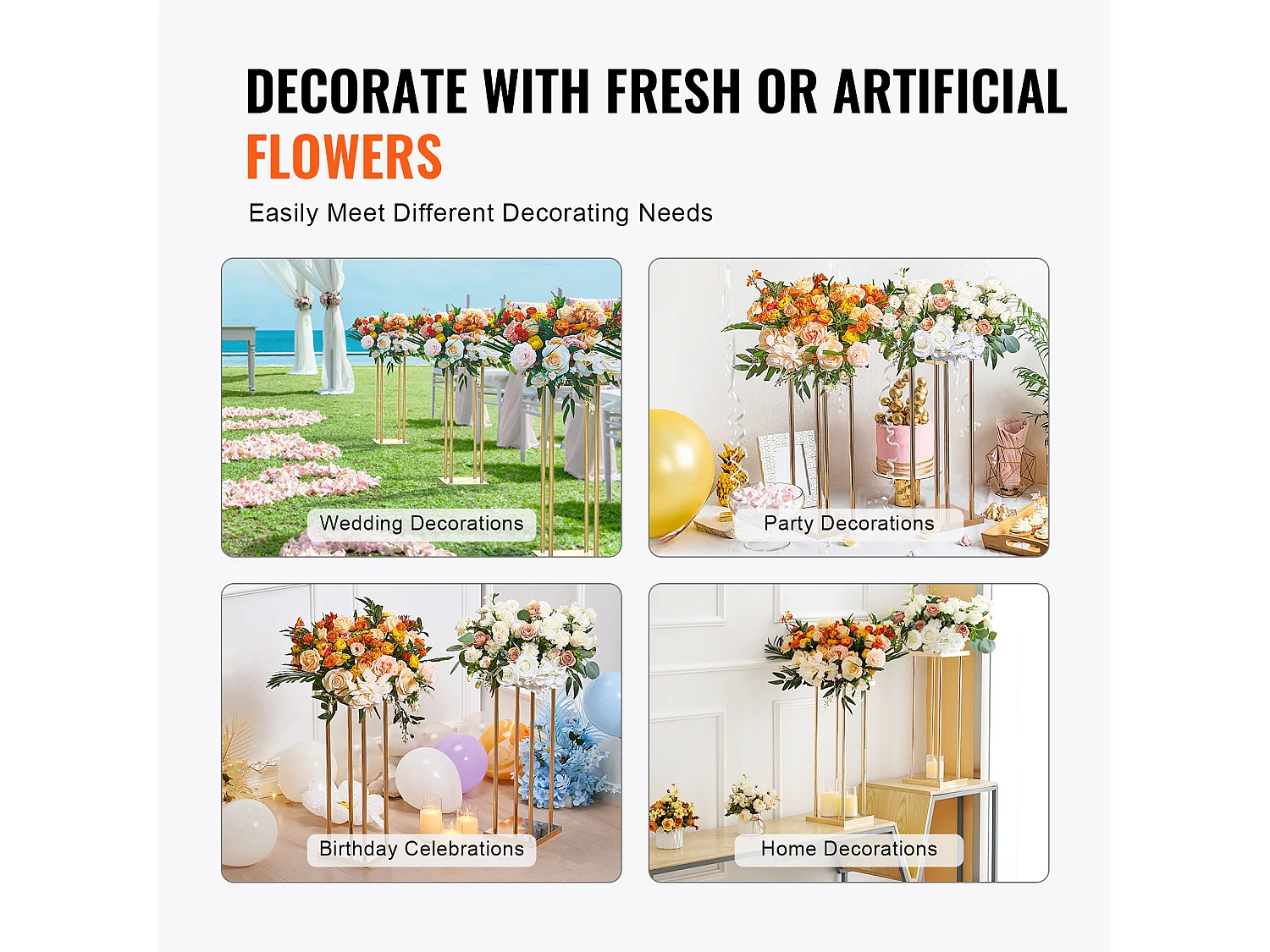 Support Bloemen Bruiloft Kolom SucceBuy, 4 Stukken, Cilindrisch Metaalpresentoir van 60 cm, Bruiloftsdecoratie