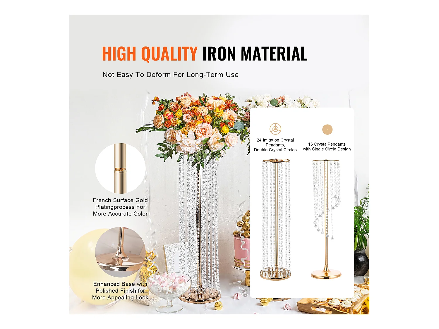 Support de Fleurs de Mariage en Cristal SucceBuy, 10 Pièces, 90 cm, Centres de Table Luxueux