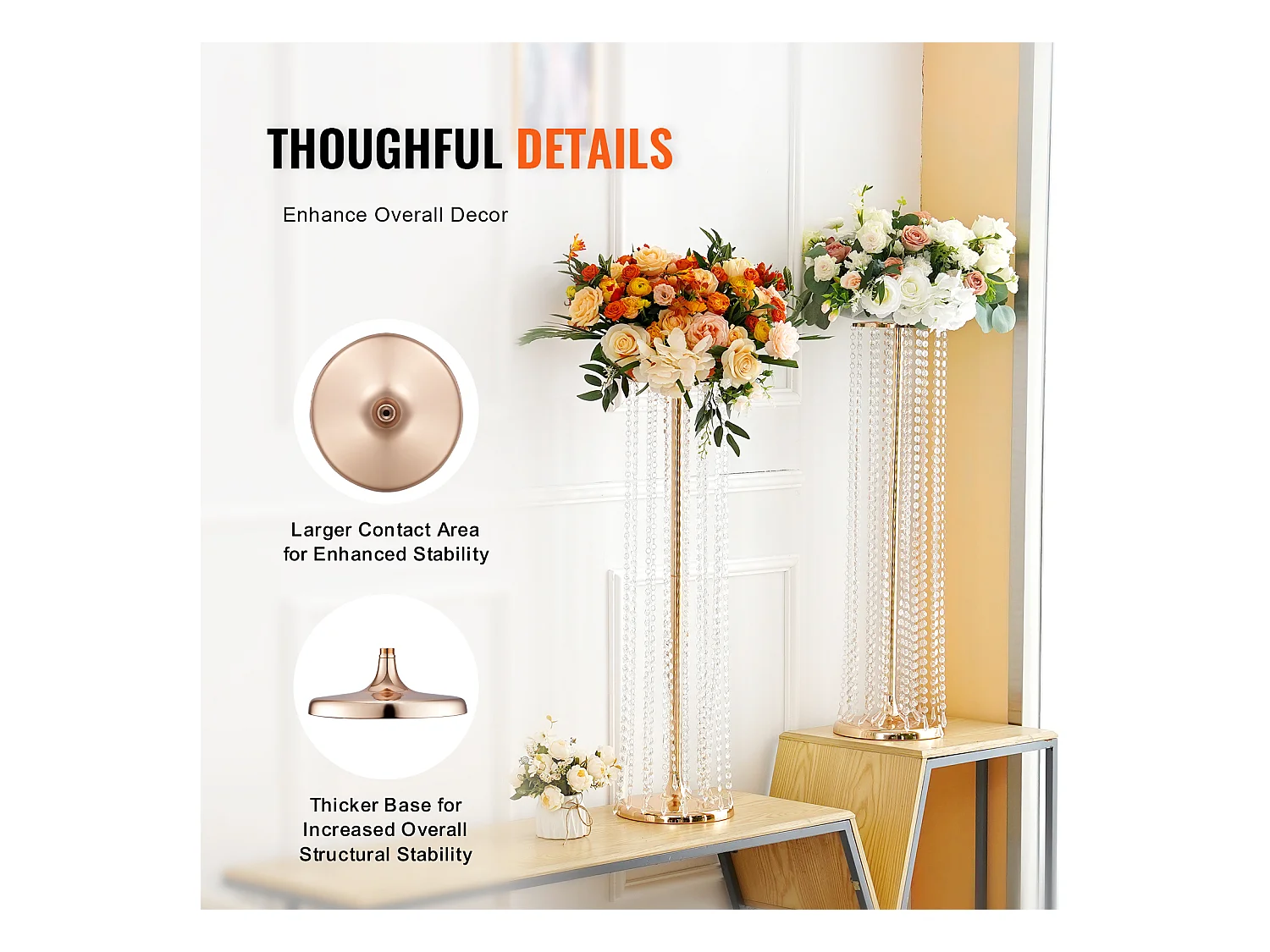 Support de Fleurs de Mariage en Cristal SucceBuy, 10 Pièces, 90 cm, Centres de Table Luxueux