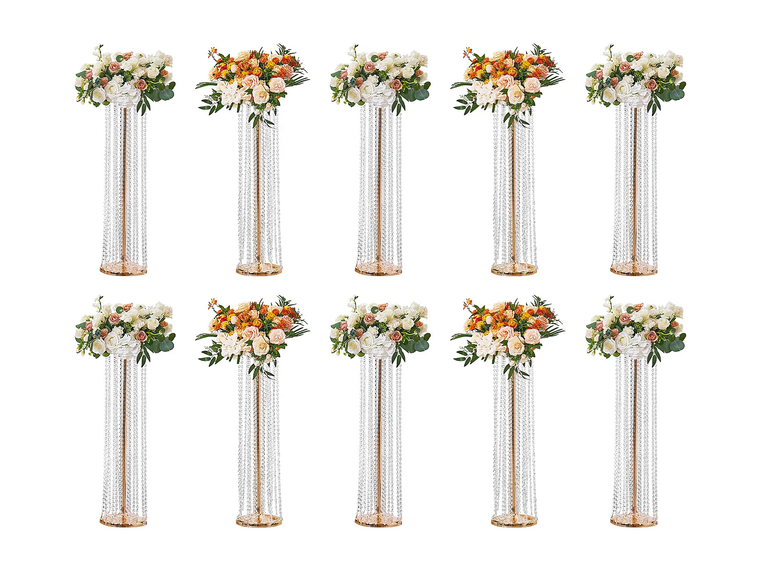Support de Fleurs de Mariage en Cristal SucceBuy, 10 Pièces, 90 cm, Centres de Table Luxueux
