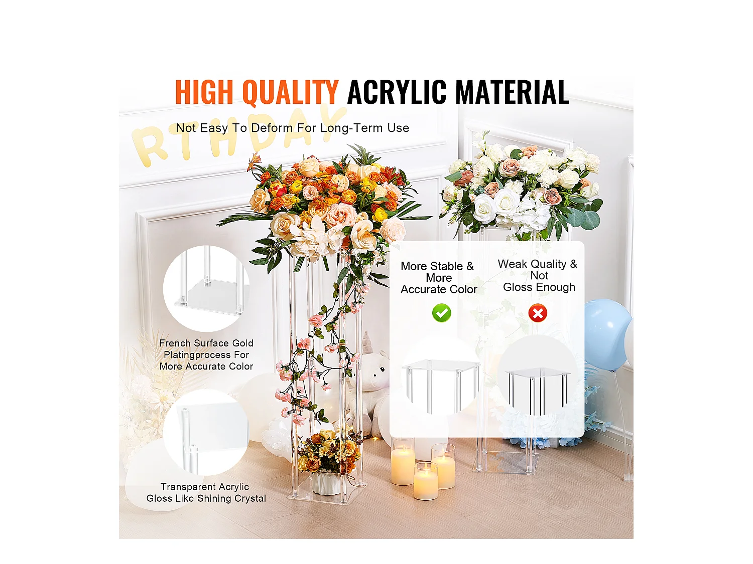 Support de Fleurs de Mariage en Acrylique SucceBuy, Lot de 2, 80 cm, Décoration de Mariage