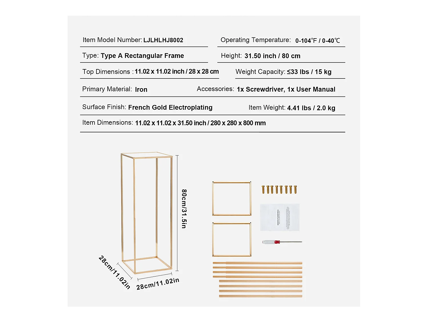 Support de Fleurs de Mariage SucceBuy, Lot de 2, Métal Doré, 80 cm, Haut de Gamme, Décoration de Mariage