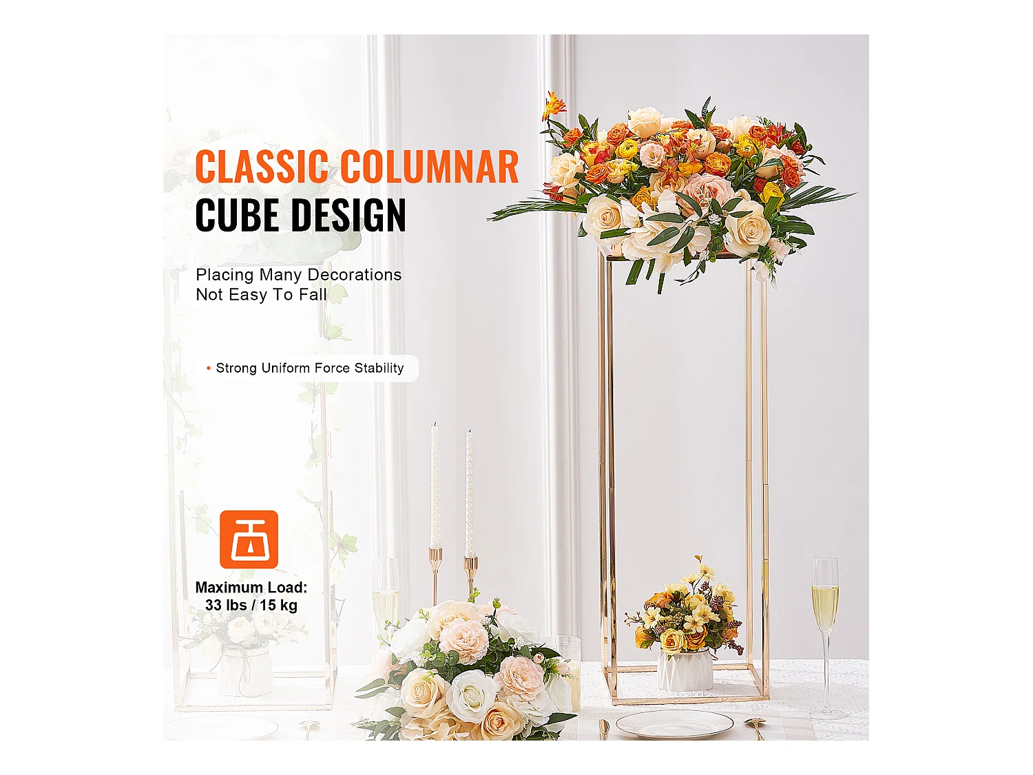 Support de Fleurs de Mariage SucceBuy, Lot de 2, Métal Doré, 80 cm, Haut de Gamme, Décoration de Mariage