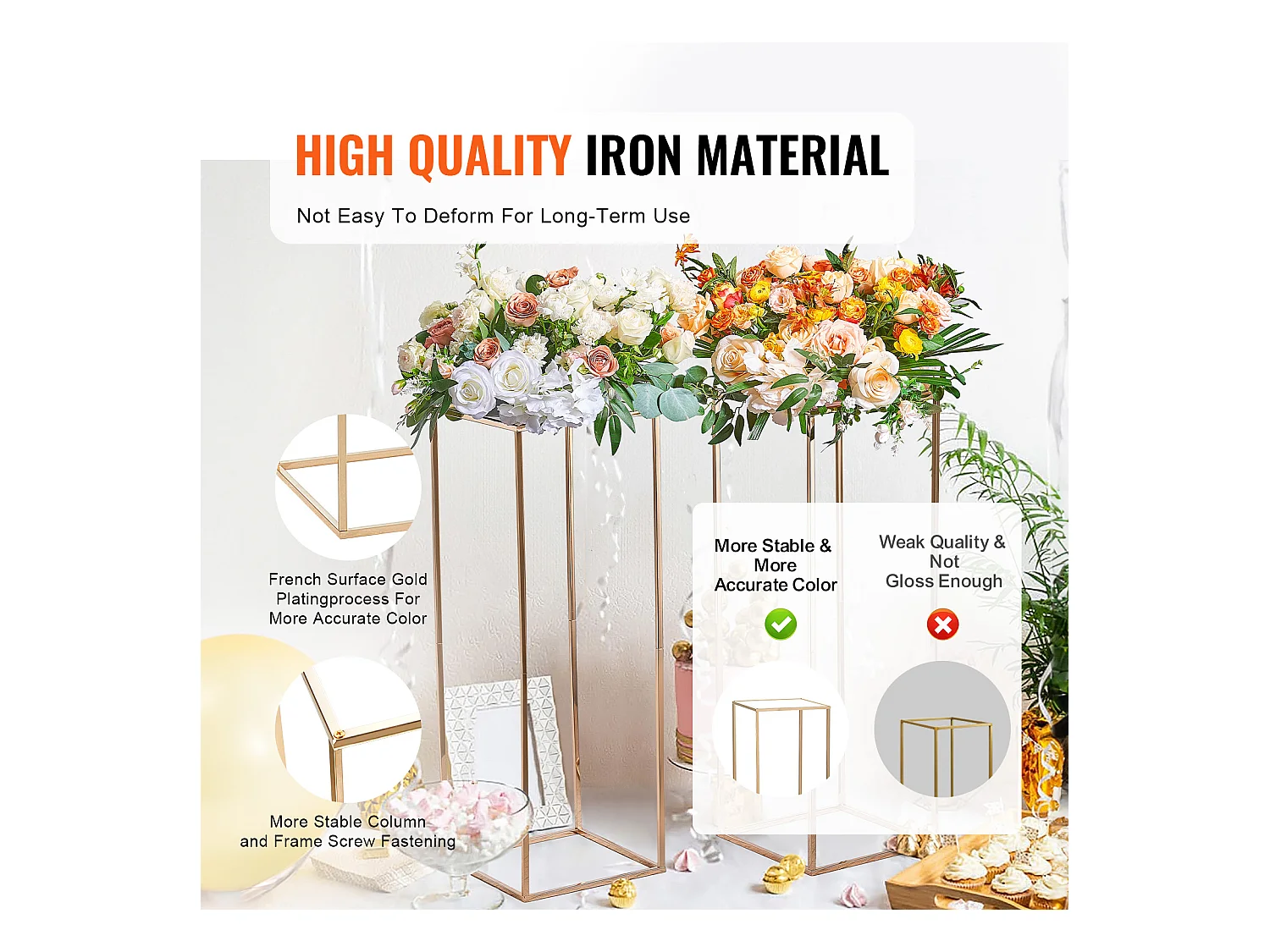 Support de Fleurs de Mariage SucceBuy, Lot de 2, Métal Doré, 80 cm, Haut de Gamme, Décoration de Mariage