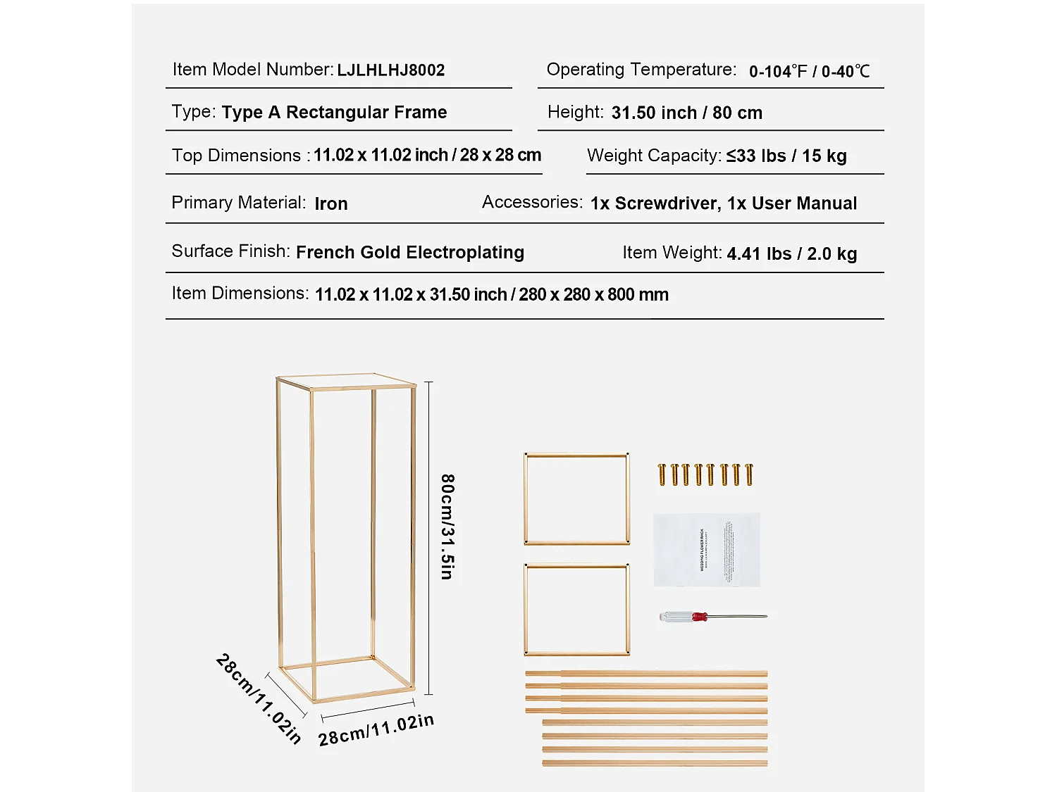 Support de Fleurs de Mariage SucceBuy, Lot de 2, Métal Doré, 80 cm, Haut de Gamme, Décoration de Mariage