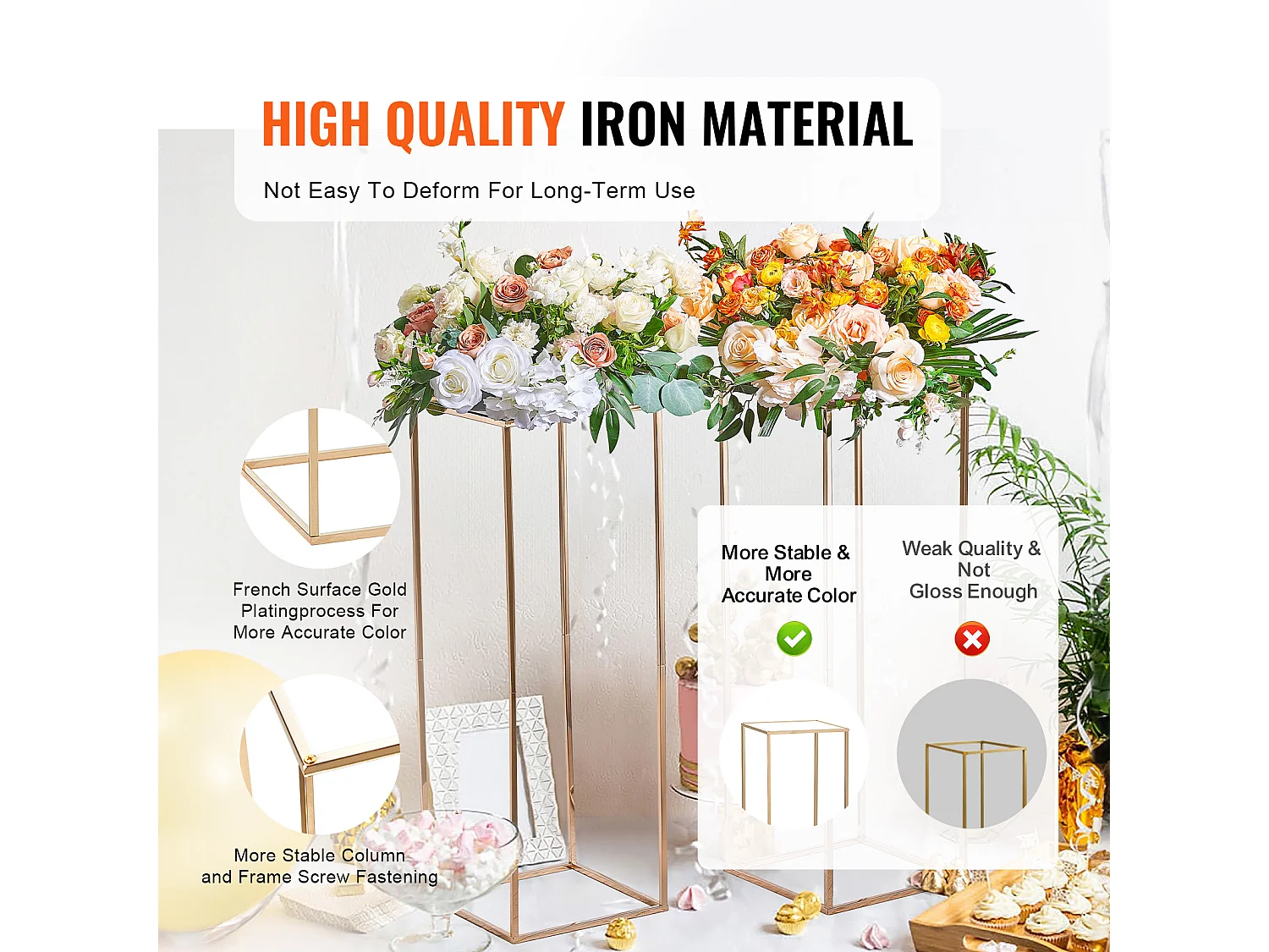 Support de Fleurs de Mariage SucceBuy, Lot de 2, Métal Doré, 80 cm, Haut de Gamme, Décoration de Mariage