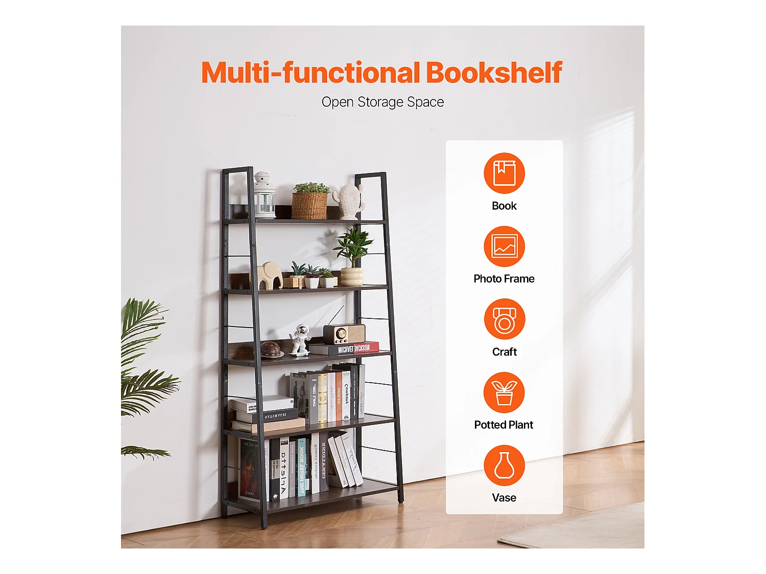 Bibliothèque Rustique en Métal SucceBuy à 5 Niveaux pour Salon, Chambre à Coucher et Bureau