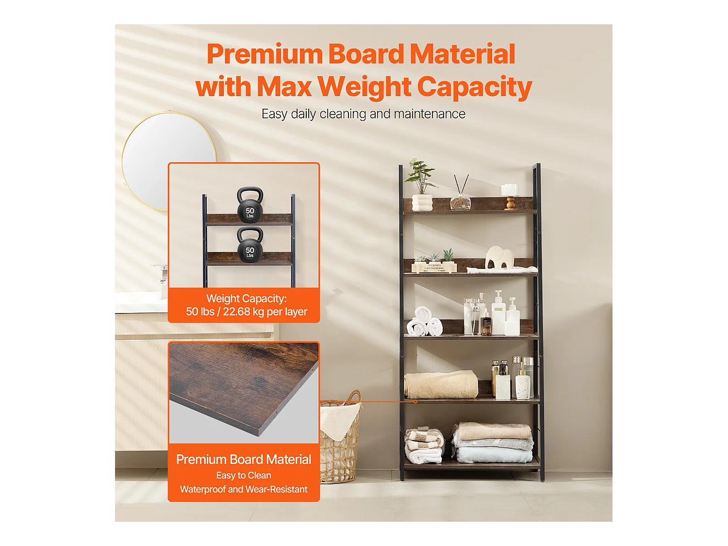 Bibliothèque Rustique en Métal SucceBuy à 5 Niveaux pour Salon, Chambre à Coucher et Bureau