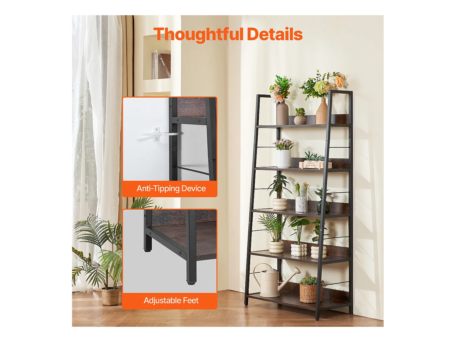 Bibliothèque Rustique en Métal SucceBuy à 5 Niveaux pour Salon, Chambre à Coucher et Bureau