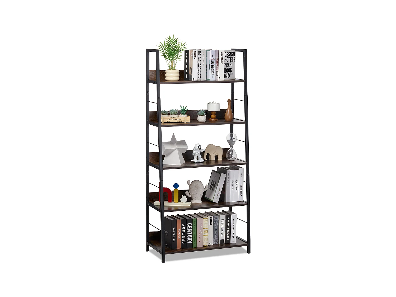 Bibliothèque Rustique en Métal SucceBuy à 5 Niveaux pour Salon, Chambre à Coucher et Bureau