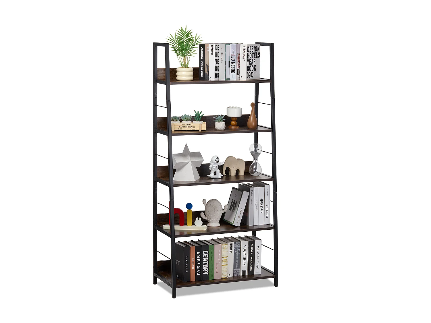 Bibliothèque Rustique en Métal SucceBuy à 5 Niveaux pour Salon, Chambre à Coucher et Bureau