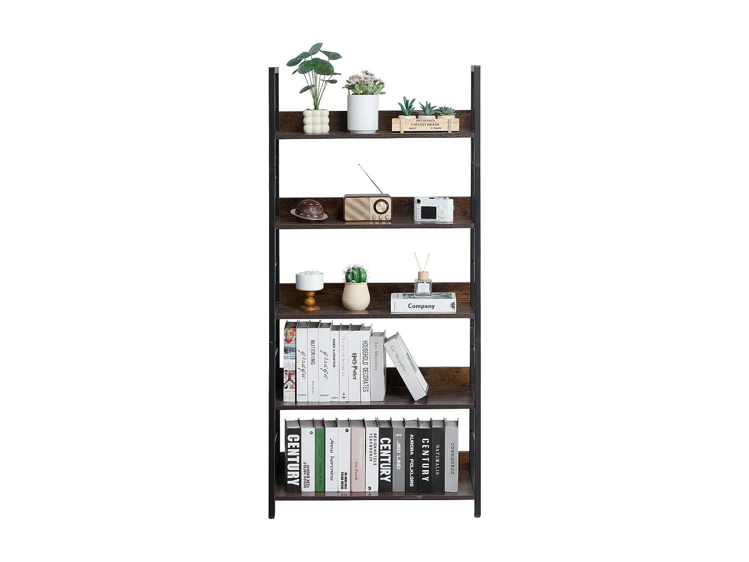 Bibliothèque Rustique en Métal SucceBuy à 5 Niveaux pour Salon, Chambre à Coucher et Bureau