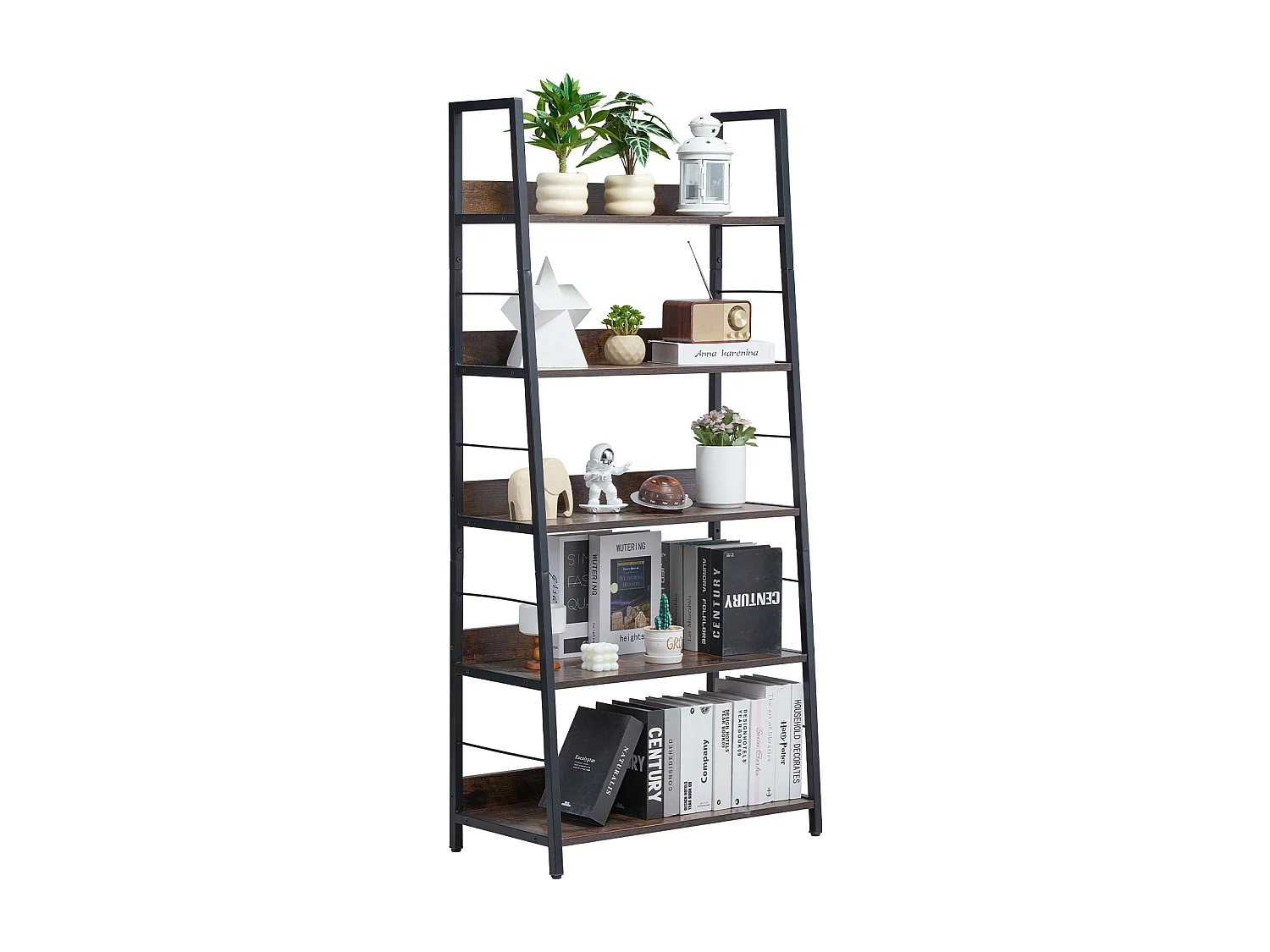 Bibliothèque Rustique en Métal SucceBuy à 5 Niveaux pour Salon, Chambre à Coucher et Bureau