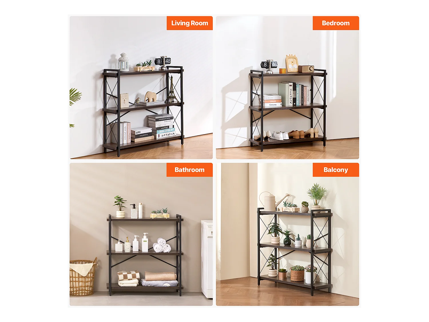 Bibliothèque en Métal SucceBuy, 3 Niveaux Rustique pour Salon et Bureau