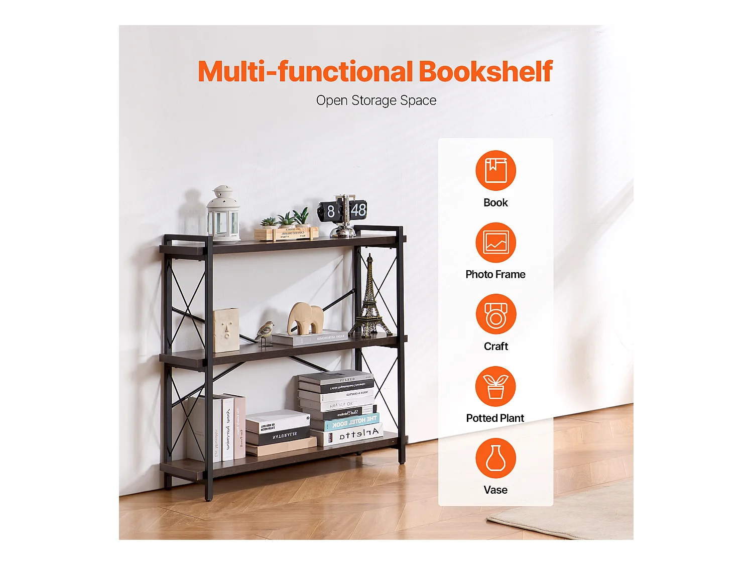 Bibliothèque en Métal SucceBuy, 3 Niveaux Rustique pour Salon et Bureau