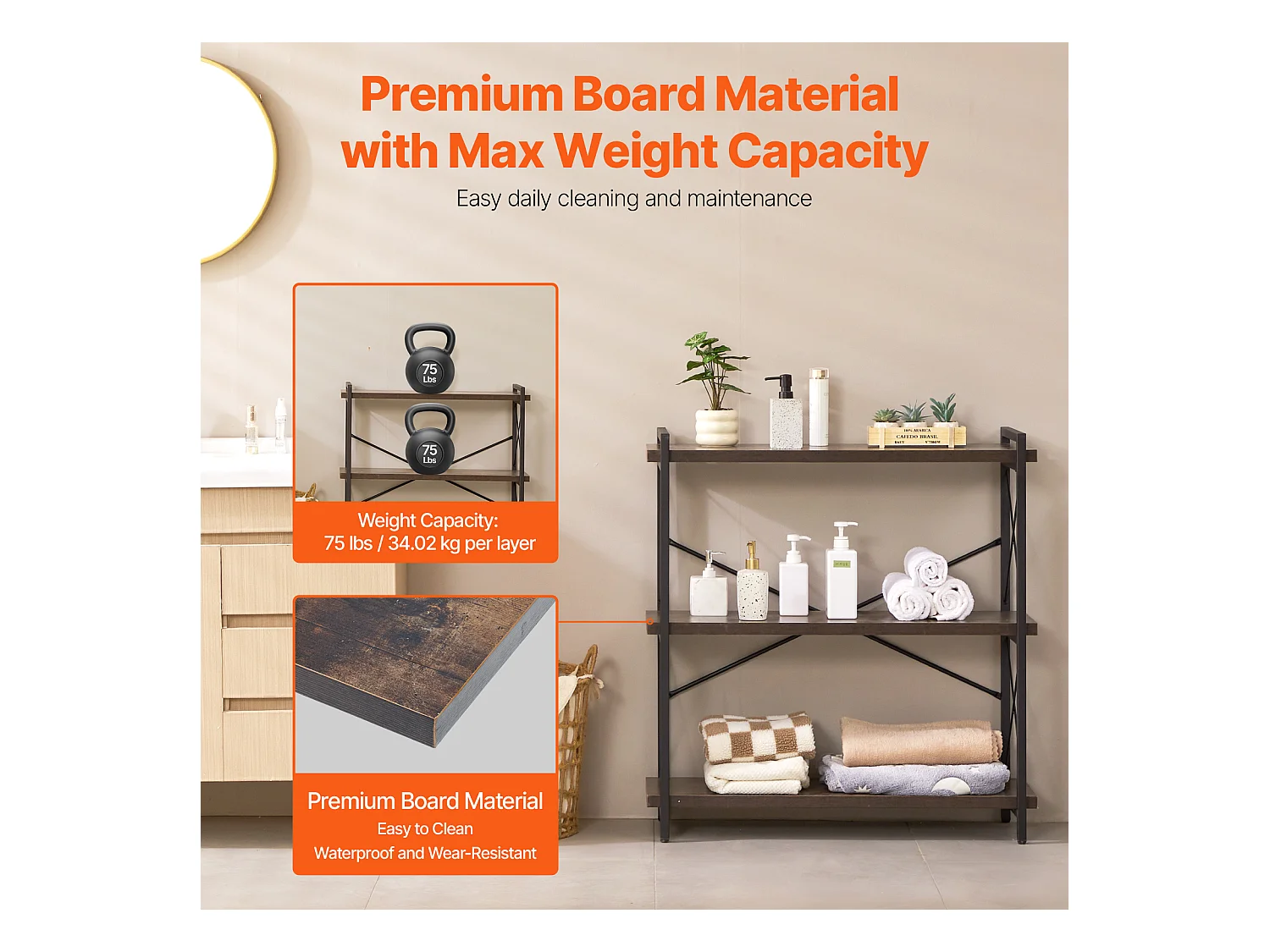 Bibliothèque en Métal SucceBuy, 3 Niveaux Rustique pour Salon et Bureau