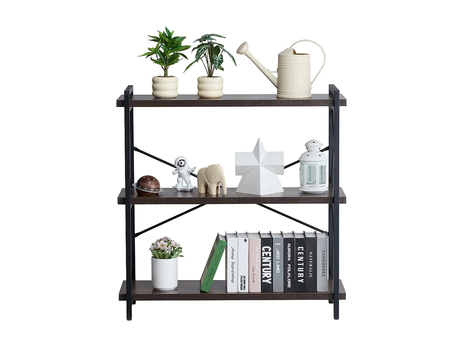 Bibliothèque en Métal SucceBuy, 3 Niveaux Rustique pour Salon et Bureau