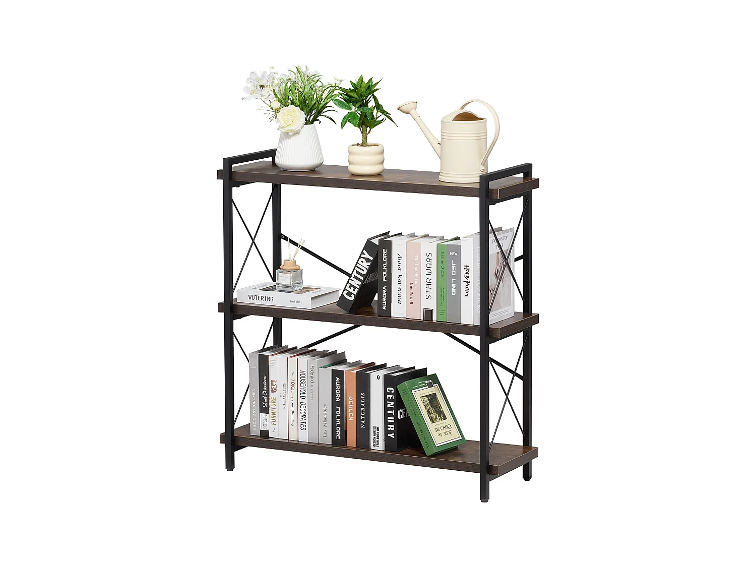 Bibliothèque en Métal SucceBuy, 3 Niveaux Rustique pour Salon et Bureau