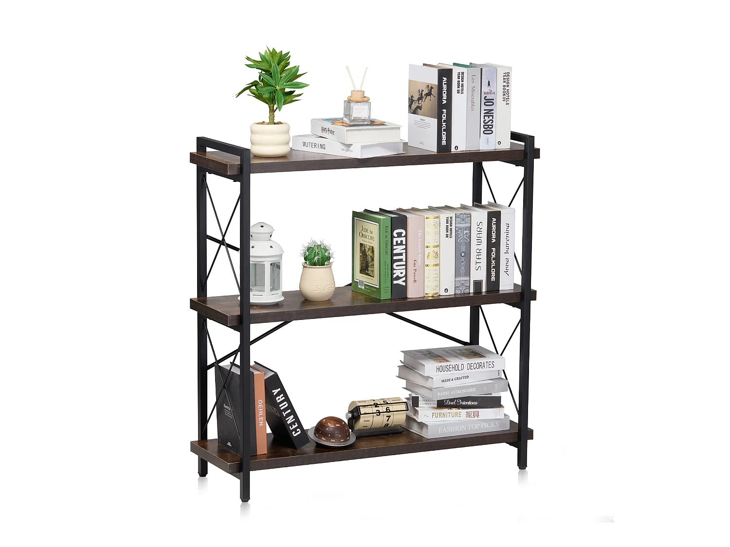 Bibliothèque en Métal SucceBuy, 3 Niveaux Rustique pour Salon et Bureau