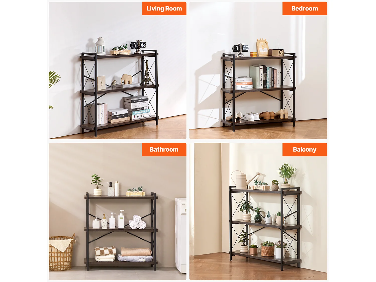 Libreria in Metallo SucceBuy, 3 Ripiani Rustici per Soggiorno e Ufficio