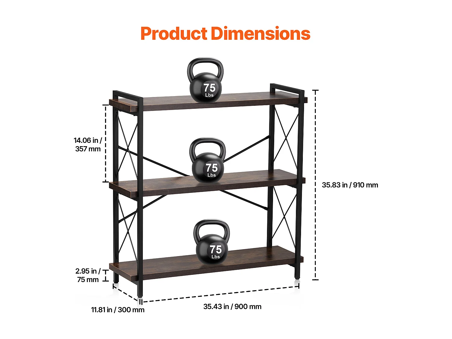 Libreria in Metallo SucceBuy, 3 Ripiani Rustici per Soggiorno e Ufficio
