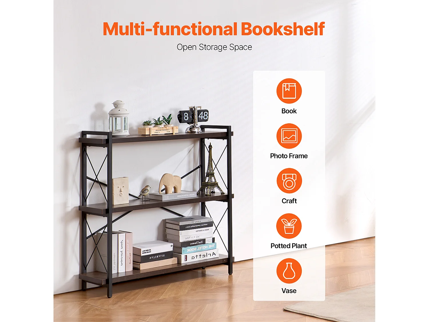 Libreria in Metallo SucceBuy, 3 Ripiani Rustici per Soggiorno e Ufficio