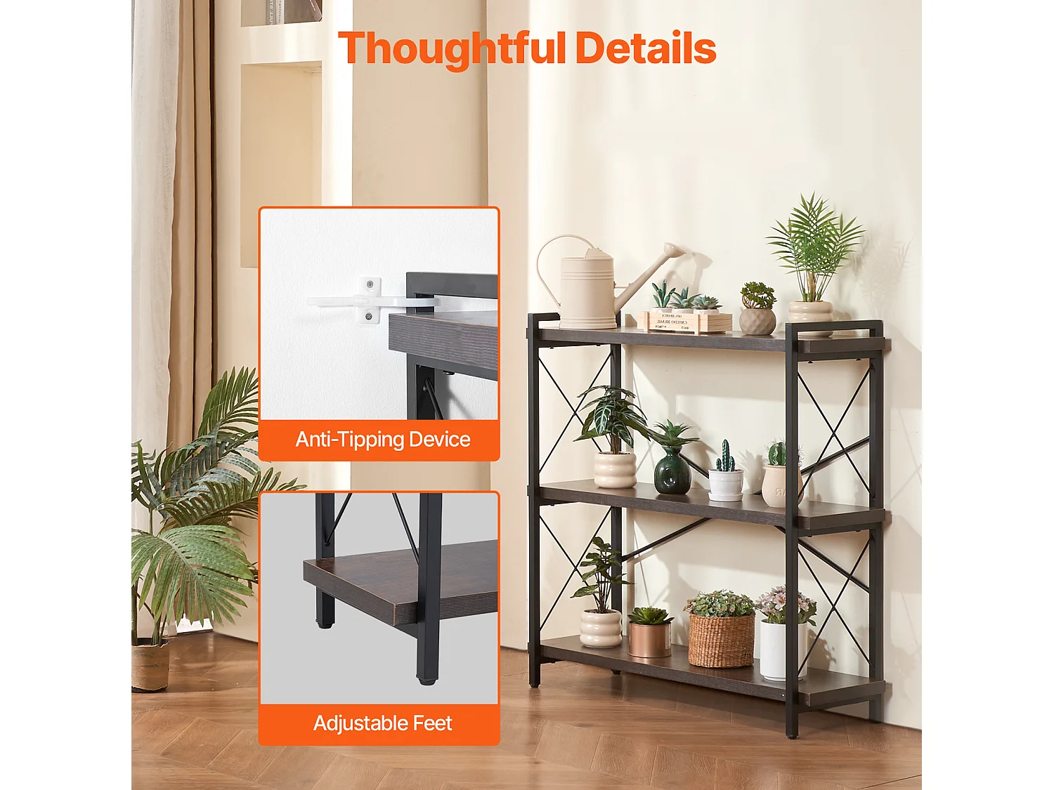 Libreria in Metallo SucceBuy, 3 Ripiani Rustici per Soggiorno e Ufficio