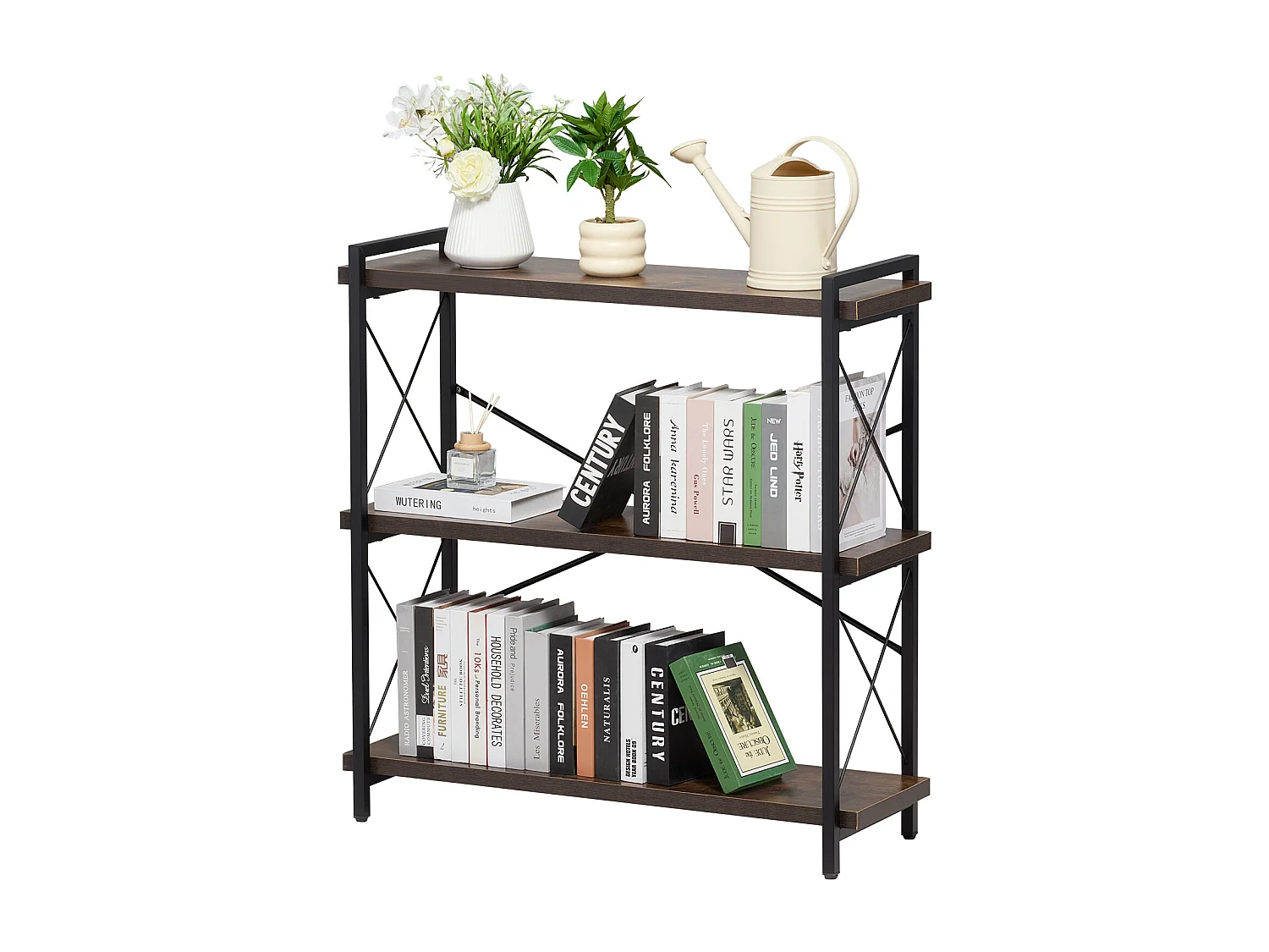 Libreria in Metallo SucceBuy, 3 Ripiani Rustici per Soggiorno e Ufficio