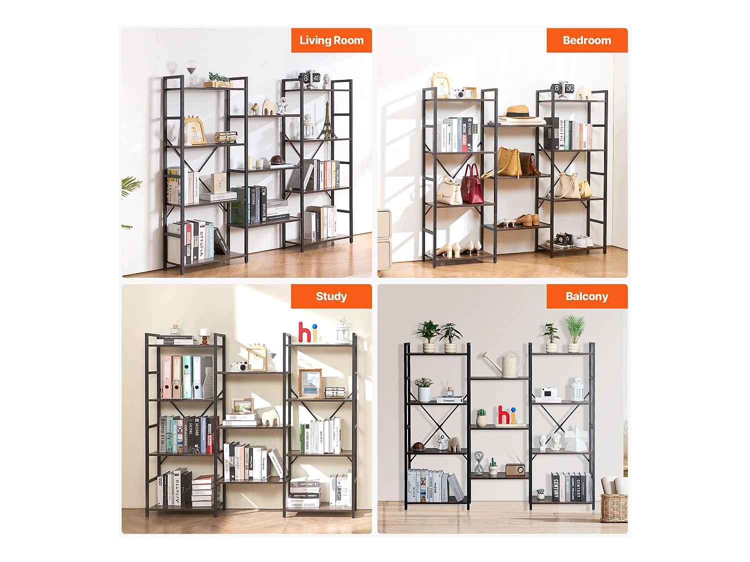 Bibliothèque en Métal SucceBuy, Rustique à 11 Niveaux, Parfaite pour Vos Pièces à la Maison