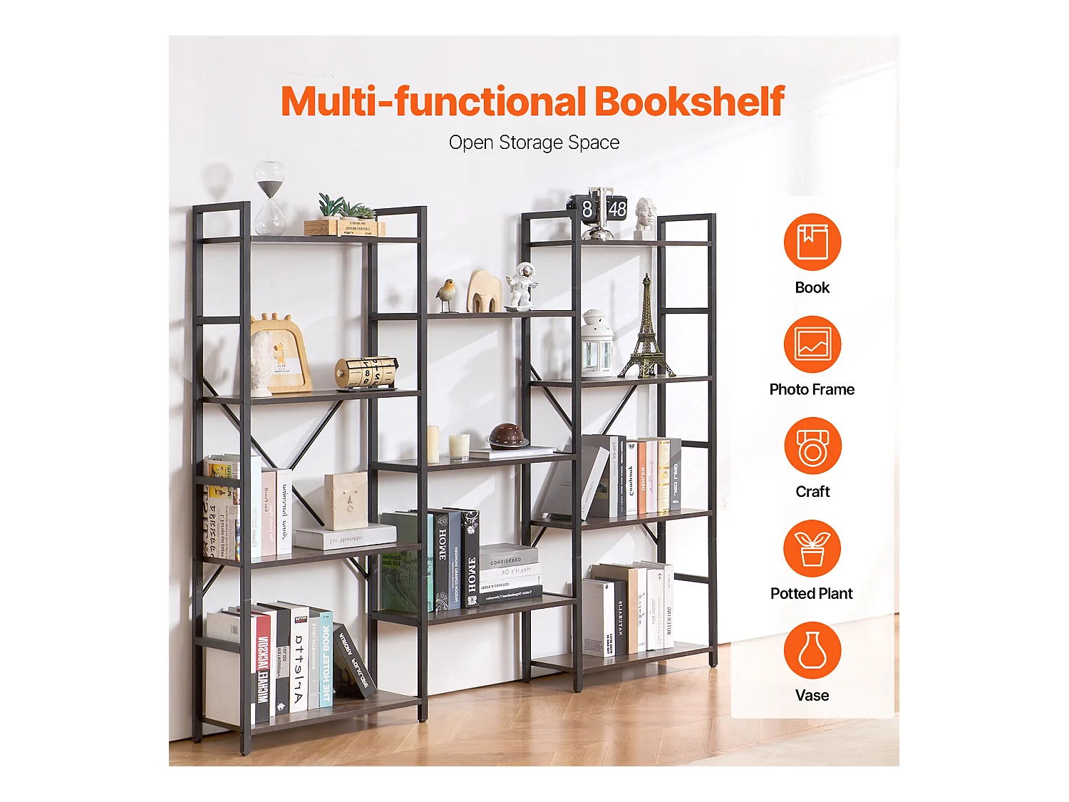 Bibliothèque en Métal SucceBuy, Rustique à 11 Niveaux, Parfaite pour Vos Pièces à la Maison