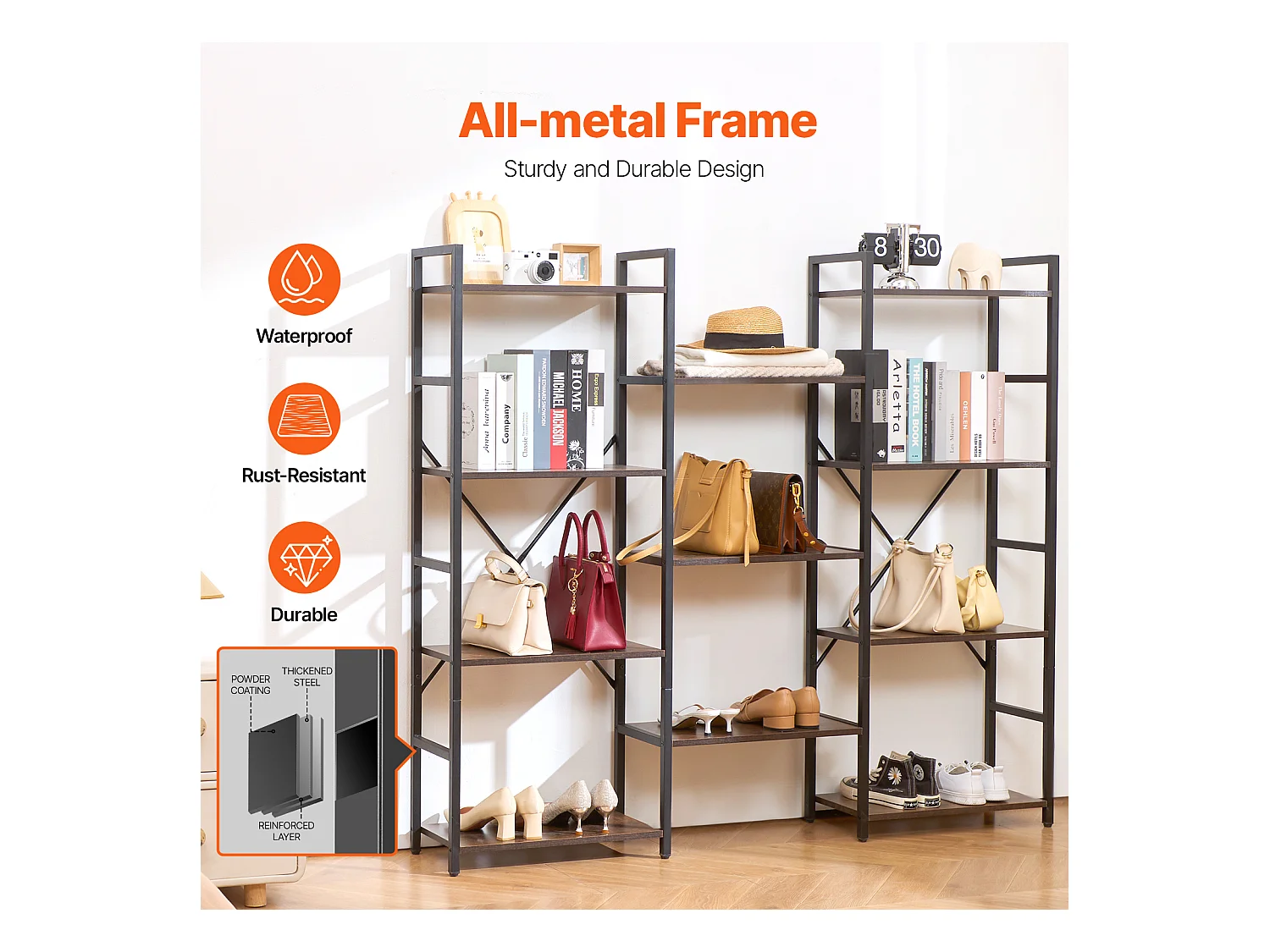 Bibliothèque en Métal SucceBuy, Rustique à 11 Niveaux, Parfaite pour Vos Pièces à la Maison