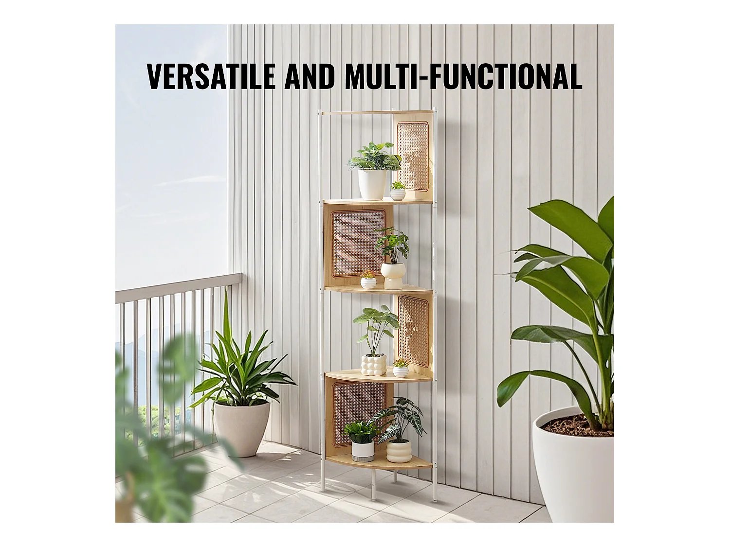 Bibliothèque d'Angle en Rotin SucceBuy à 5 Niveaux, Étagère Murale Étroit