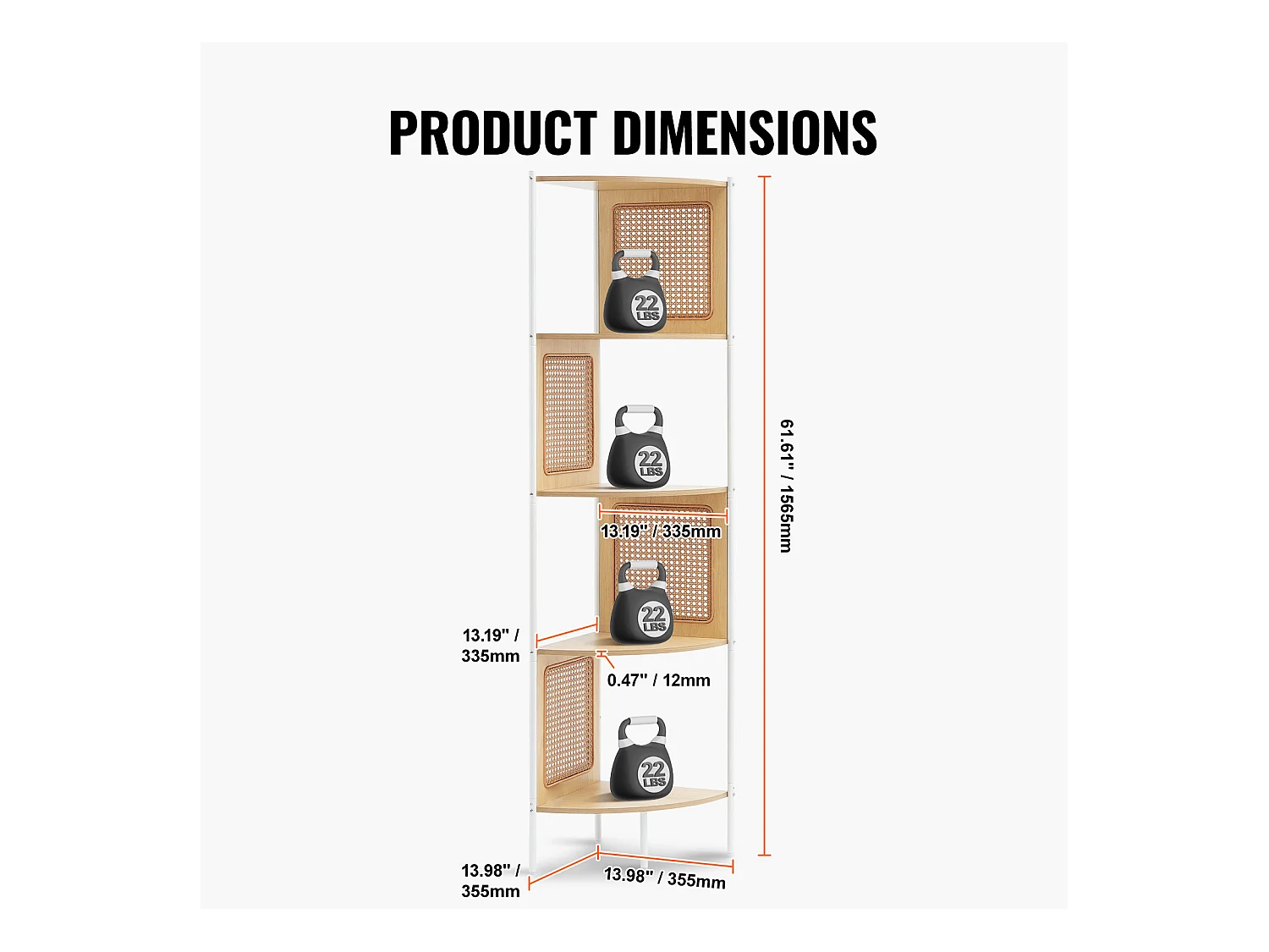 Bibliothèque d'Angle en Rotin SucceBuy à 5 Niveaux, Étagère Murale Étroit