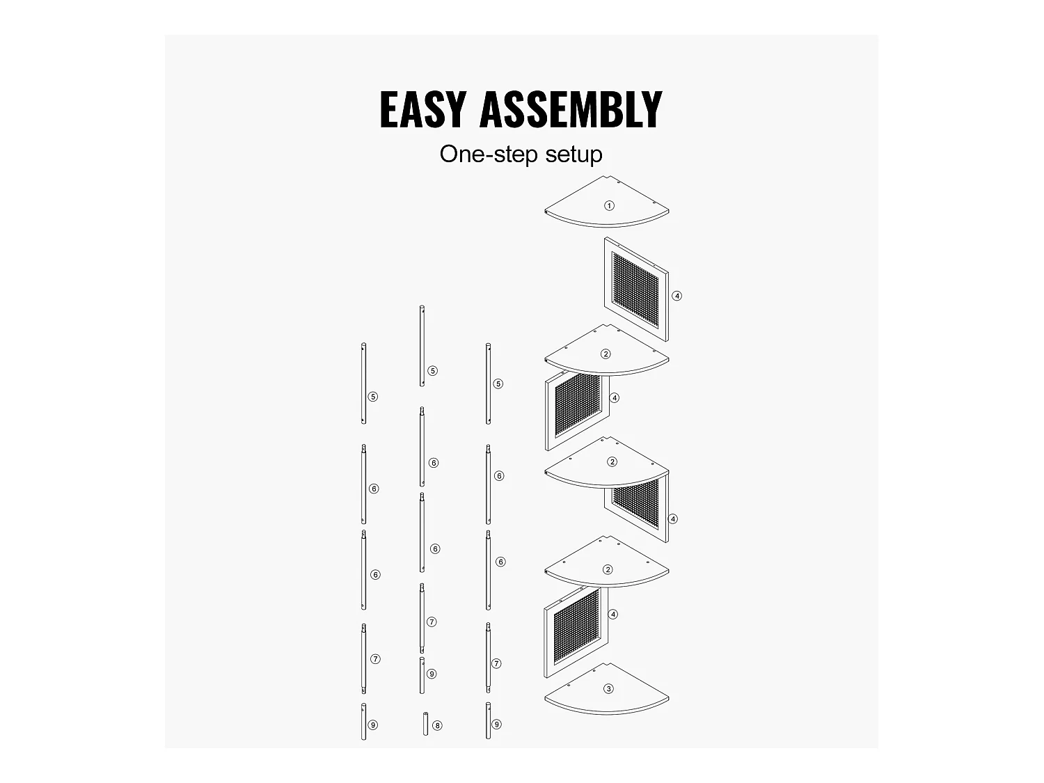 Bibliothèque d'Angle en Rotin SucceBuy à 5 Niveaux, Étagère Murale Étroit