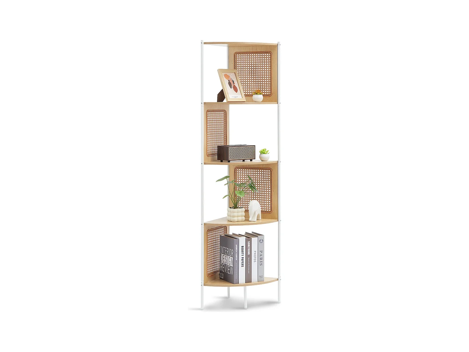 Libreria Angolare In Rattan SucceBuy A 5 Livelli, Scaffale Da Parete Stretto