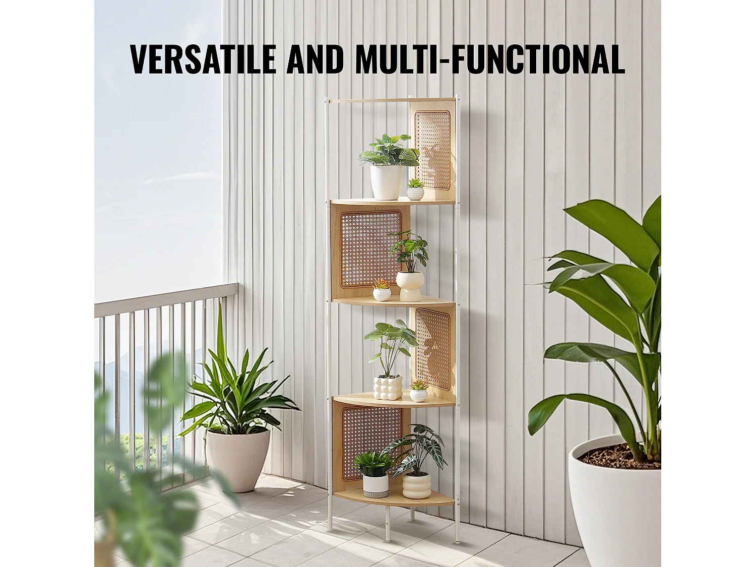 Rieten Hoekboekenkast SucceBuy Met 5 Niveaus, Smal Wandrek
