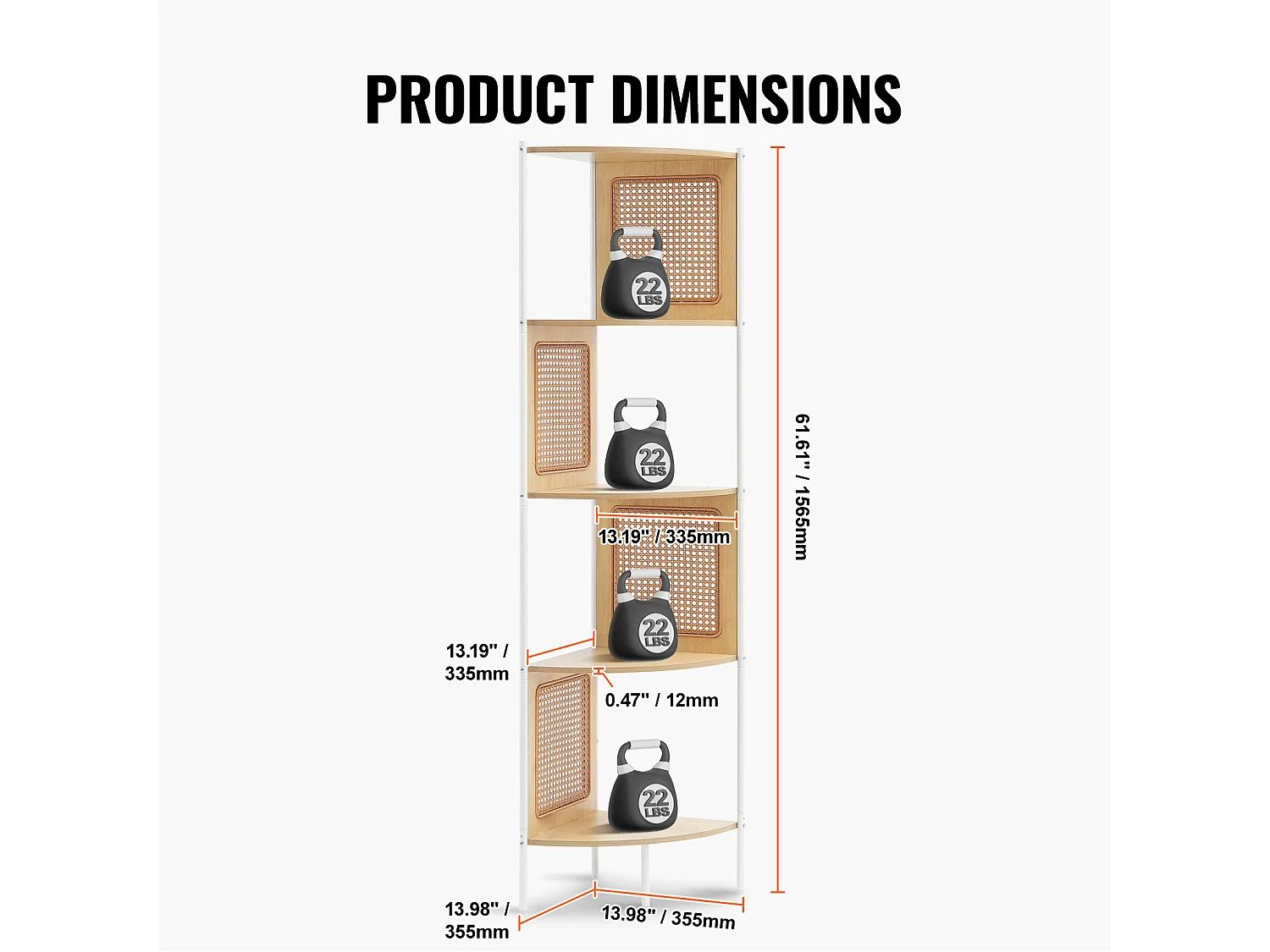Rieten Hoekboekenkast SucceBuy Met 5 Niveaus, Smal Wandrek
