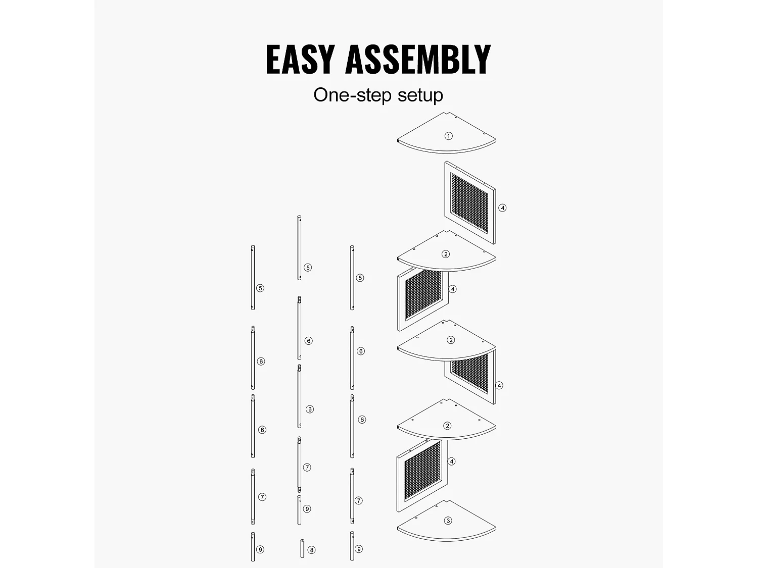 Rieten Hoekboekenkast SucceBuy Met 5 Niveaus, Smal Wandrek