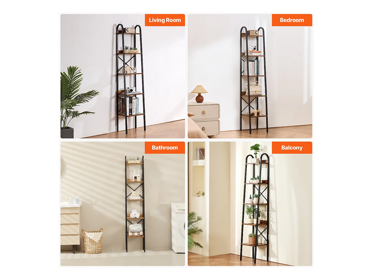 Bibliothèque en Métal SucceBuy, Rustique à 5 Niveaux, Idéale pour les Espaces de Vie