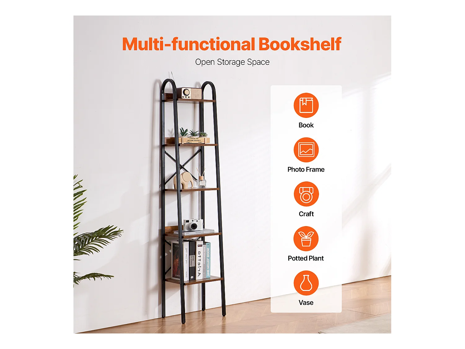 Bibliothèque en Métal SucceBuy, Rustique à 5 Niveaux, Idéale pour les Espaces de Vie