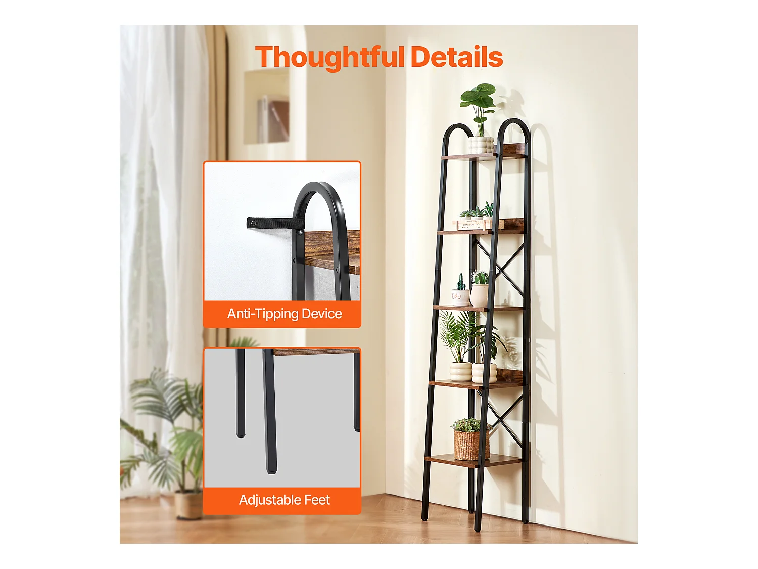 Bibliothèque en Métal SucceBuy, Rustique à 5 Niveaux, Idéale pour les Espaces de Vie