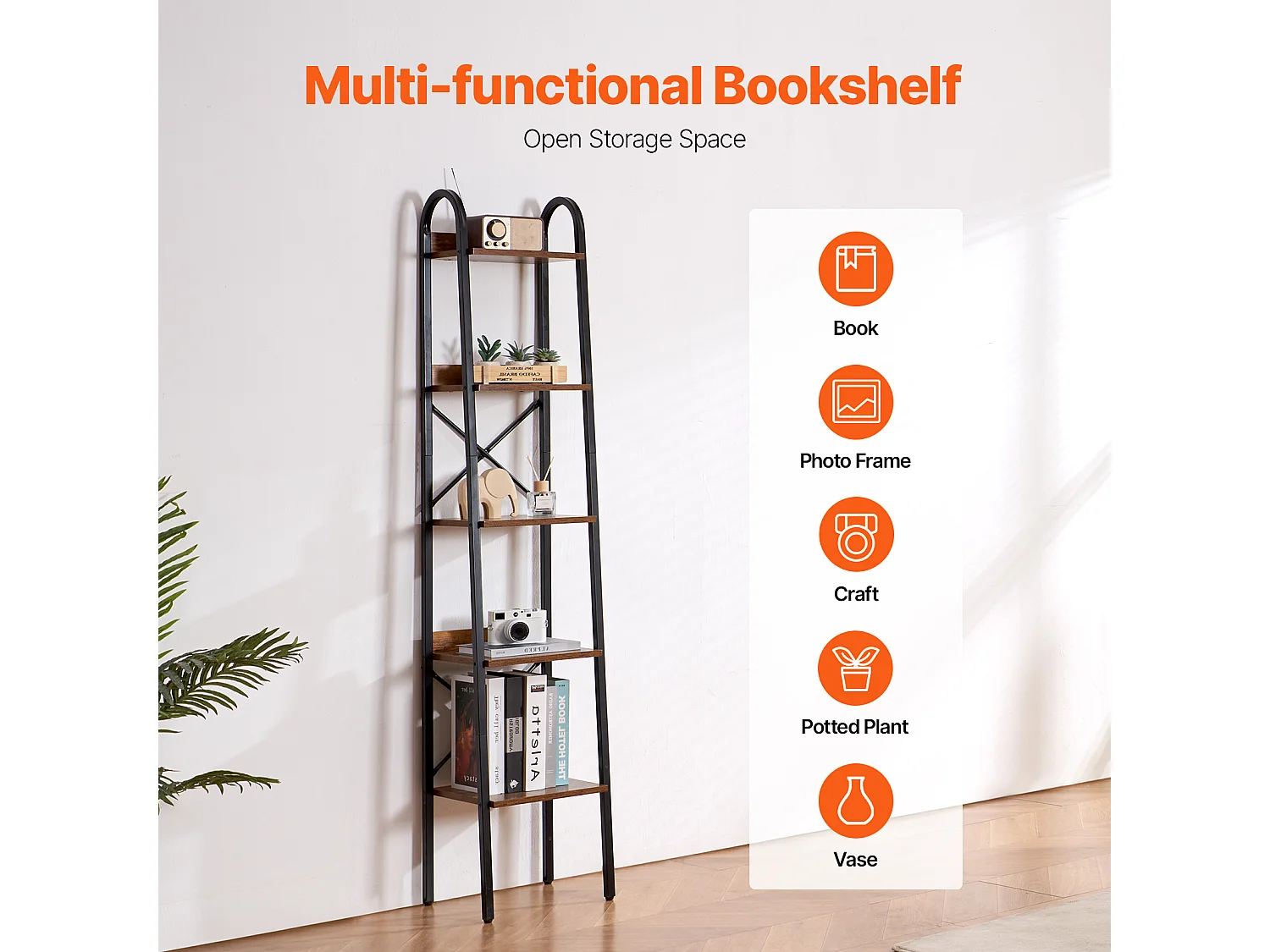 Libreria in Metallo SucceBuy, Stile Rustico, a 5 Ripiani, Perfetta per gli Spazi Abitativi