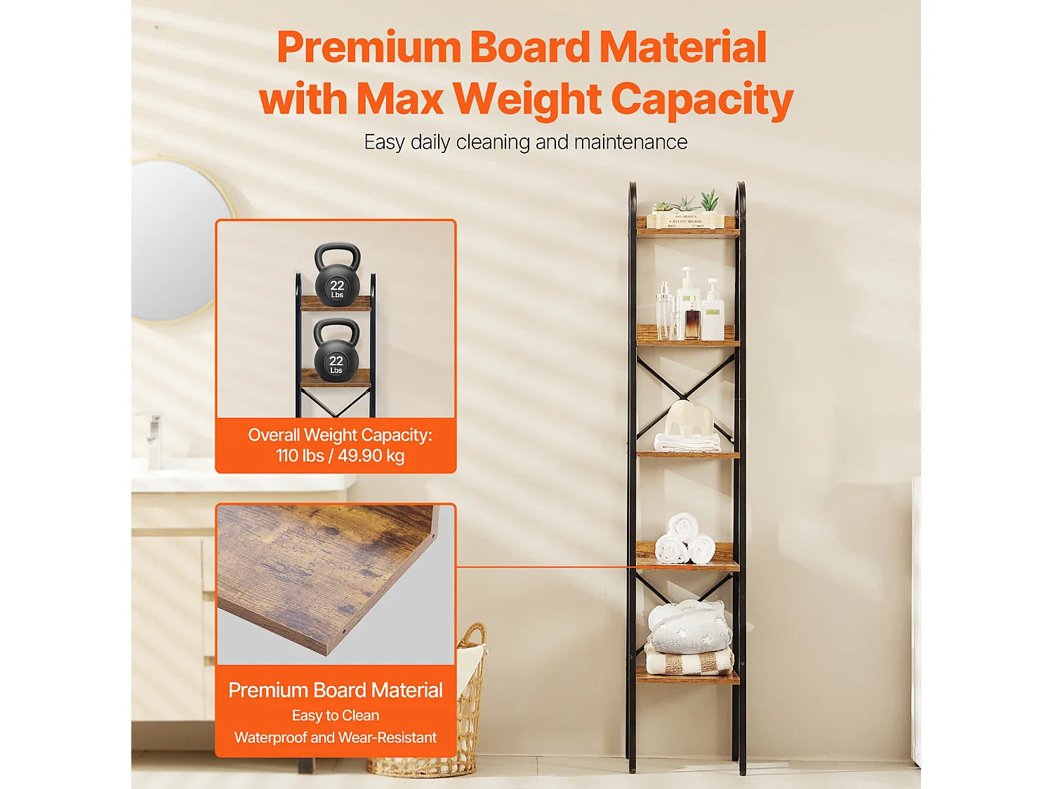 Libreria in Metallo SucceBuy, Stile Rustico, a 5 Ripiani, Perfetta per gli Spazi Abitativi