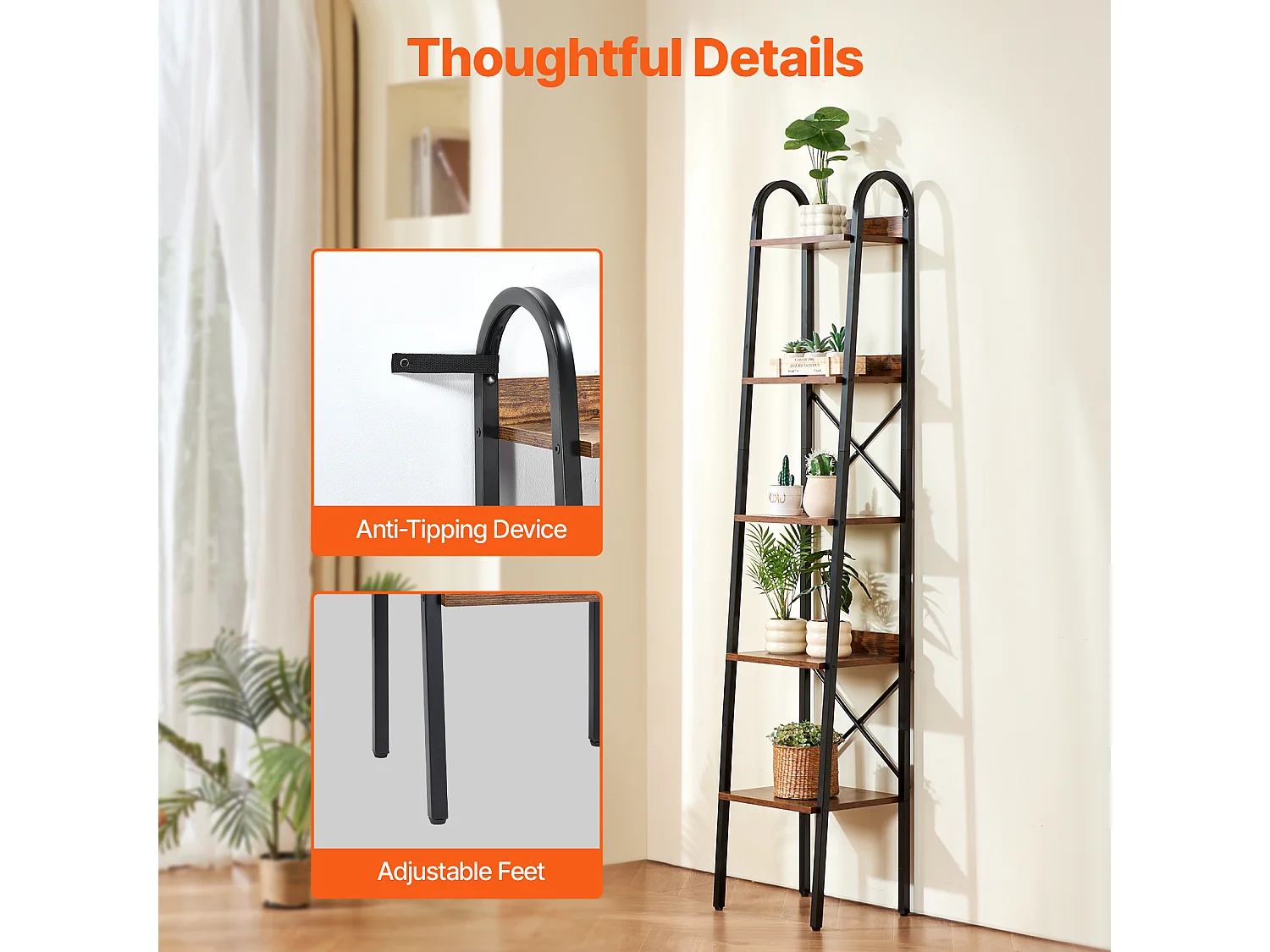 Libreria in Metallo SucceBuy, Stile Rustico, a 5 Ripiani, Perfetta per gli Spazi Abitativi