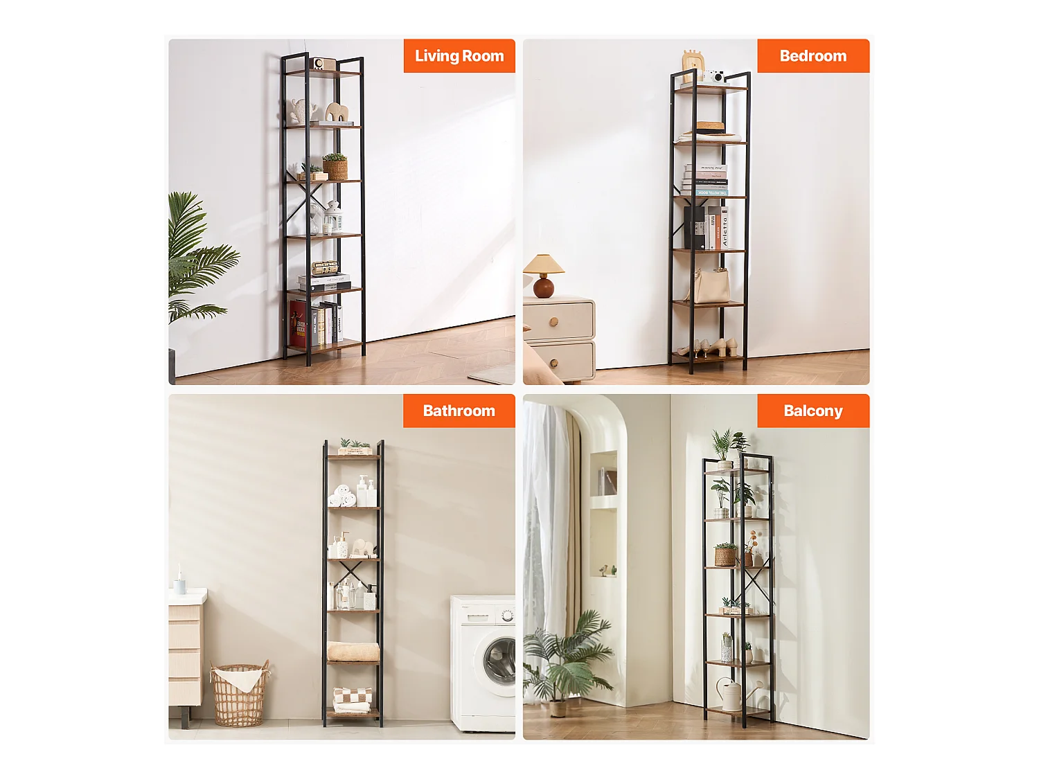 Bibliothèque en Métal SucceBuy, Rustique à 6 Niveaux, Idéale pour la Chambre et le Salon