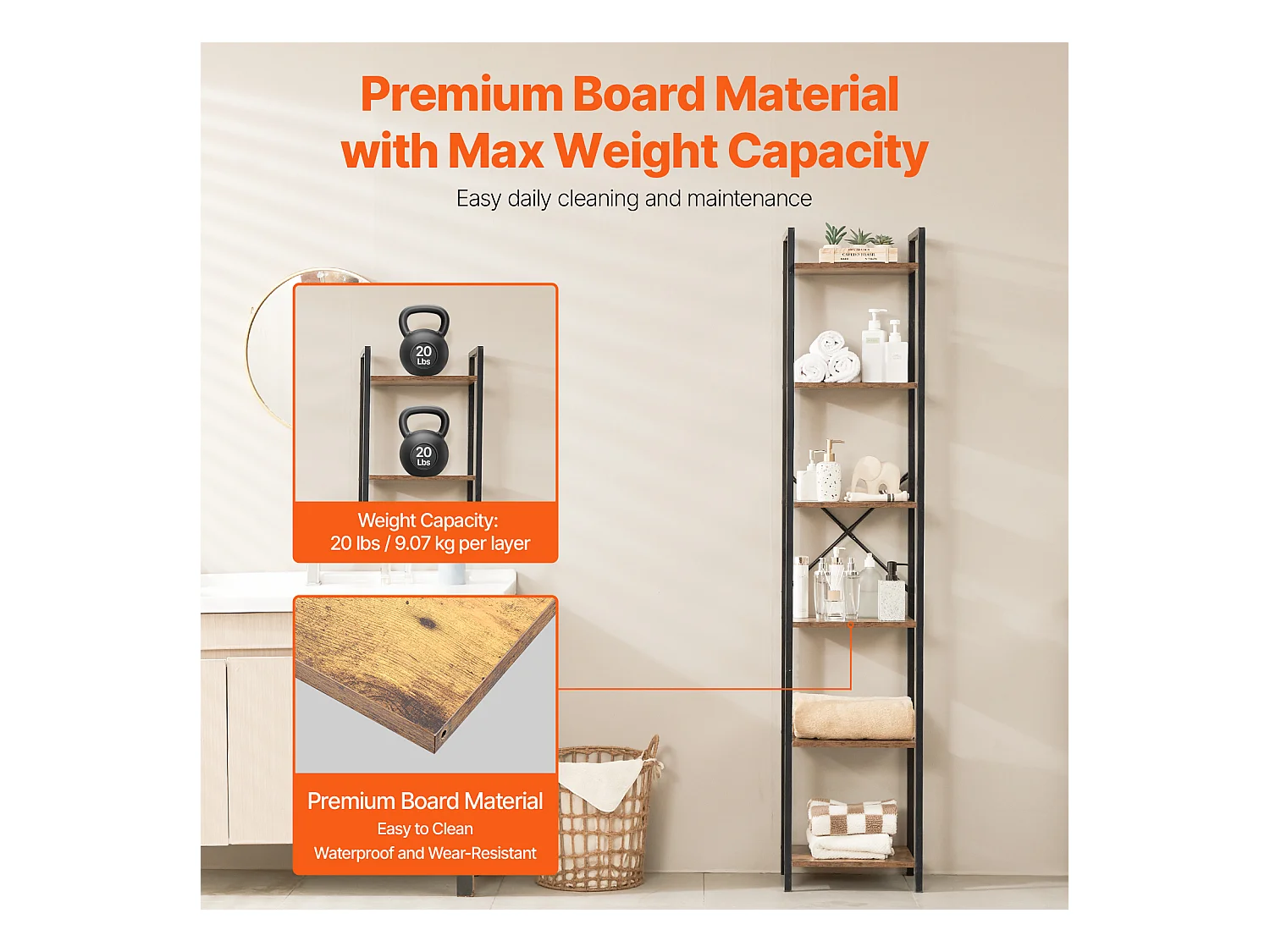 Bibliothèque en Métal SucceBuy, Rustique à 6 Niveaux, Idéale pour la Chambre et le Salon