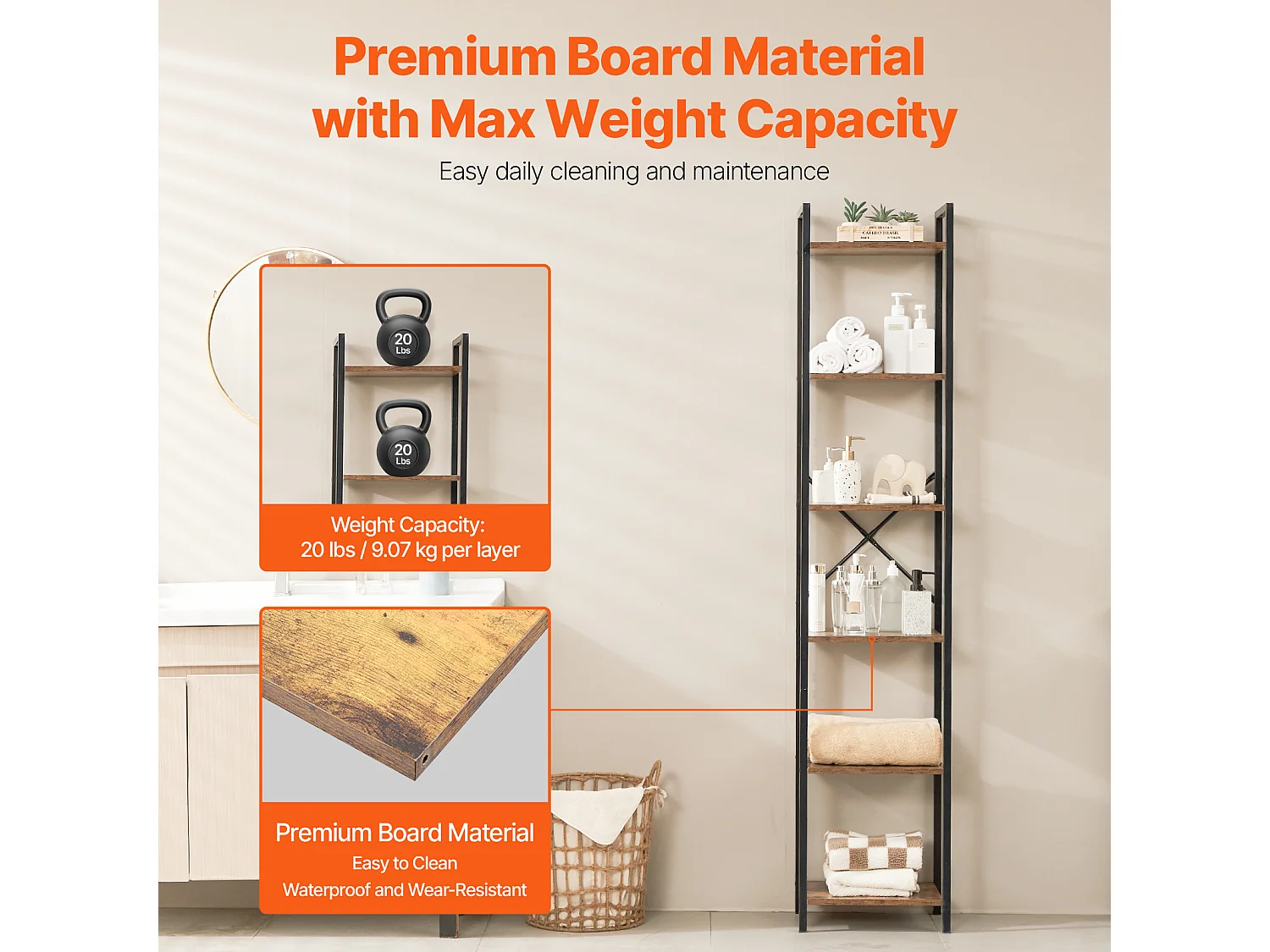 Bibliothèque en Métal SucceBuy, Rustique à 6 Niveaux, Idéale pour la Chambre et le Salon