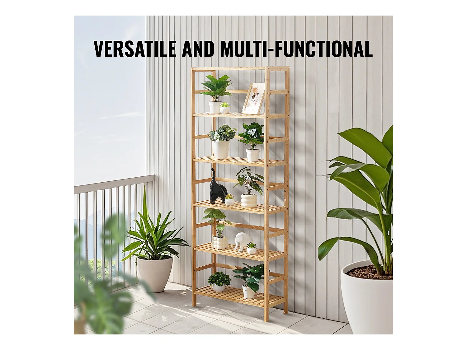 Bibliothèque en Bambou à 6 Niveaux SucceBuy, Bibliothèque à Échelle, Étagère de Rangement Rectangulaire