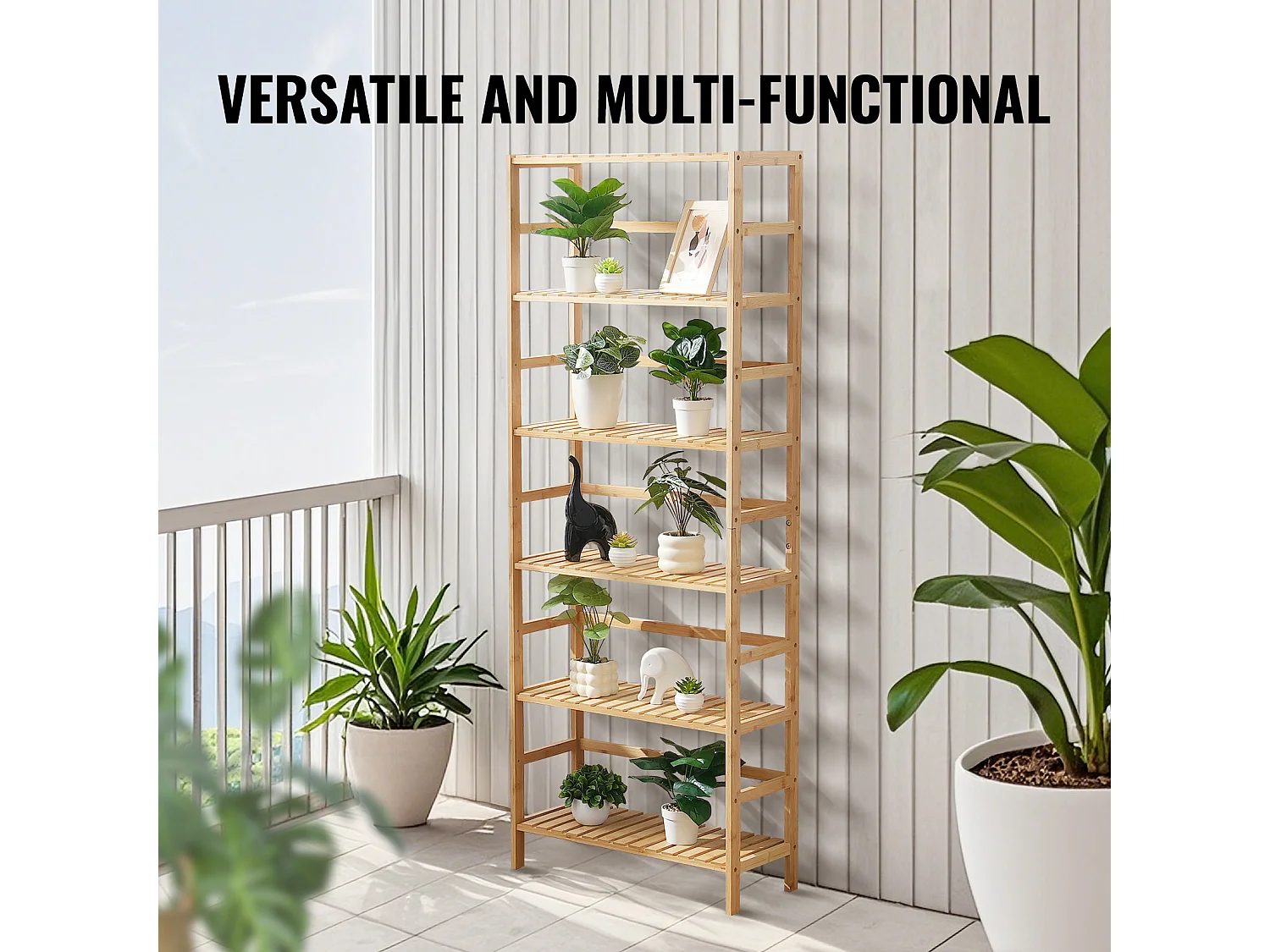 Libreria In Bambù A 6 Livelli SucceBuy, Libreria A Scala, Scaffale Rettangolare Portaoggetti