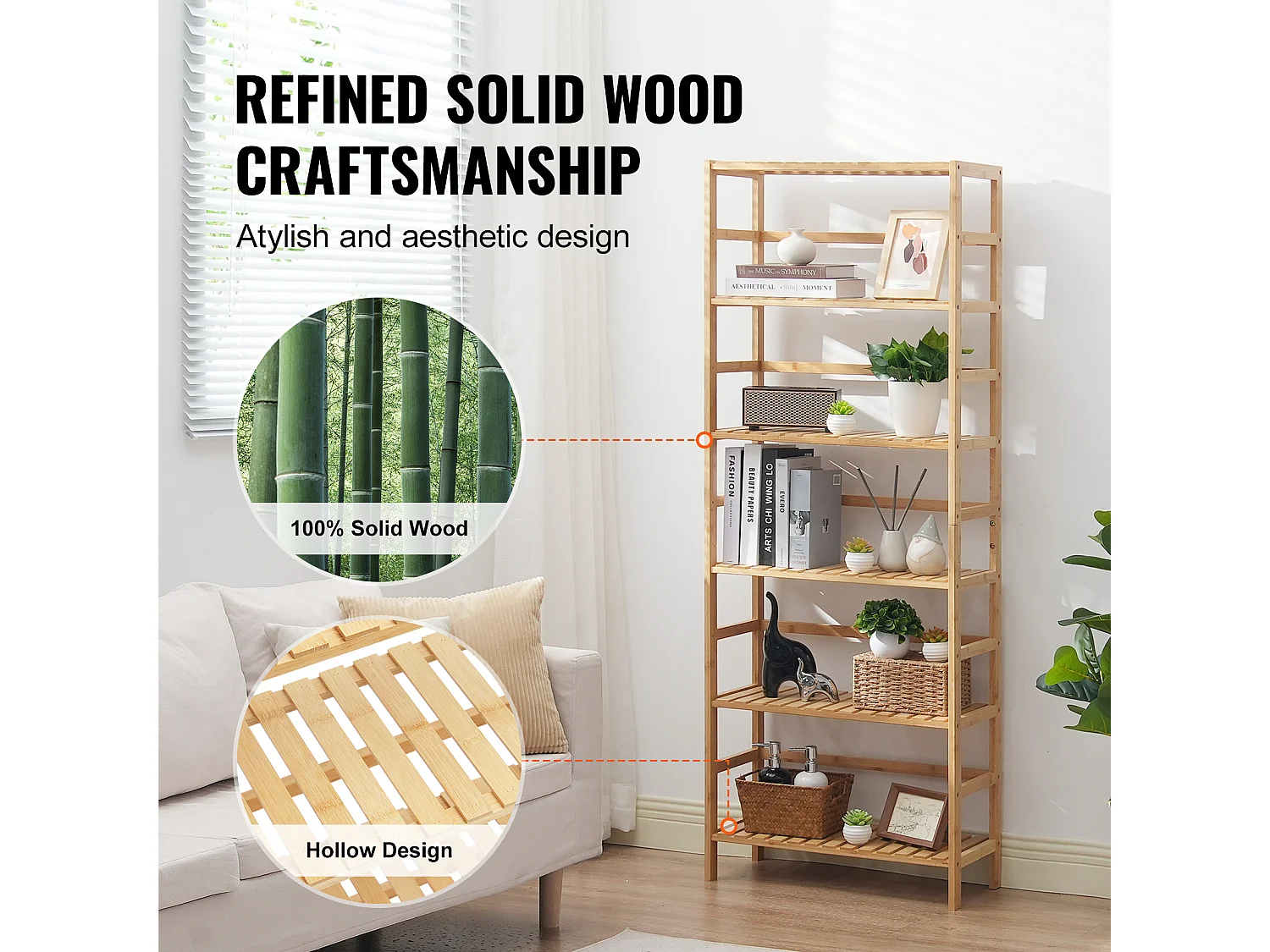 Libreria In Bambù A 6 Livelli SucceBuy, Libreria A Scala, Scaffale Rettangolare Portaoggetti